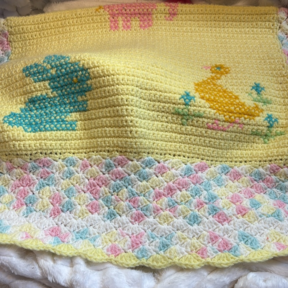 Handmade Crochet Baby Blanket with Animal Patterns 28” x 38” - Picture 5 of 7